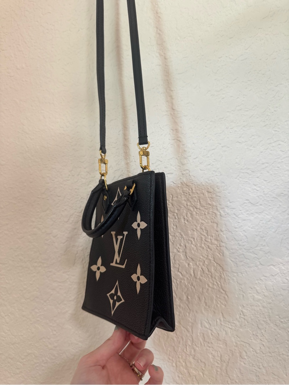Louis Vuitton Black Mini Tote with Beige Monogram Accents - Picture 6 of 12